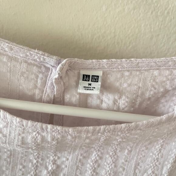 Uniqlo Top Women Medium Light Purple Long Sleeve Boat Neck Elastic Cuffs Cotton - Picture 5 of 10